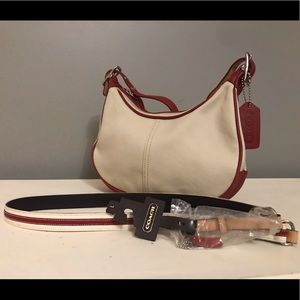 New coach bag and belt, red/cream